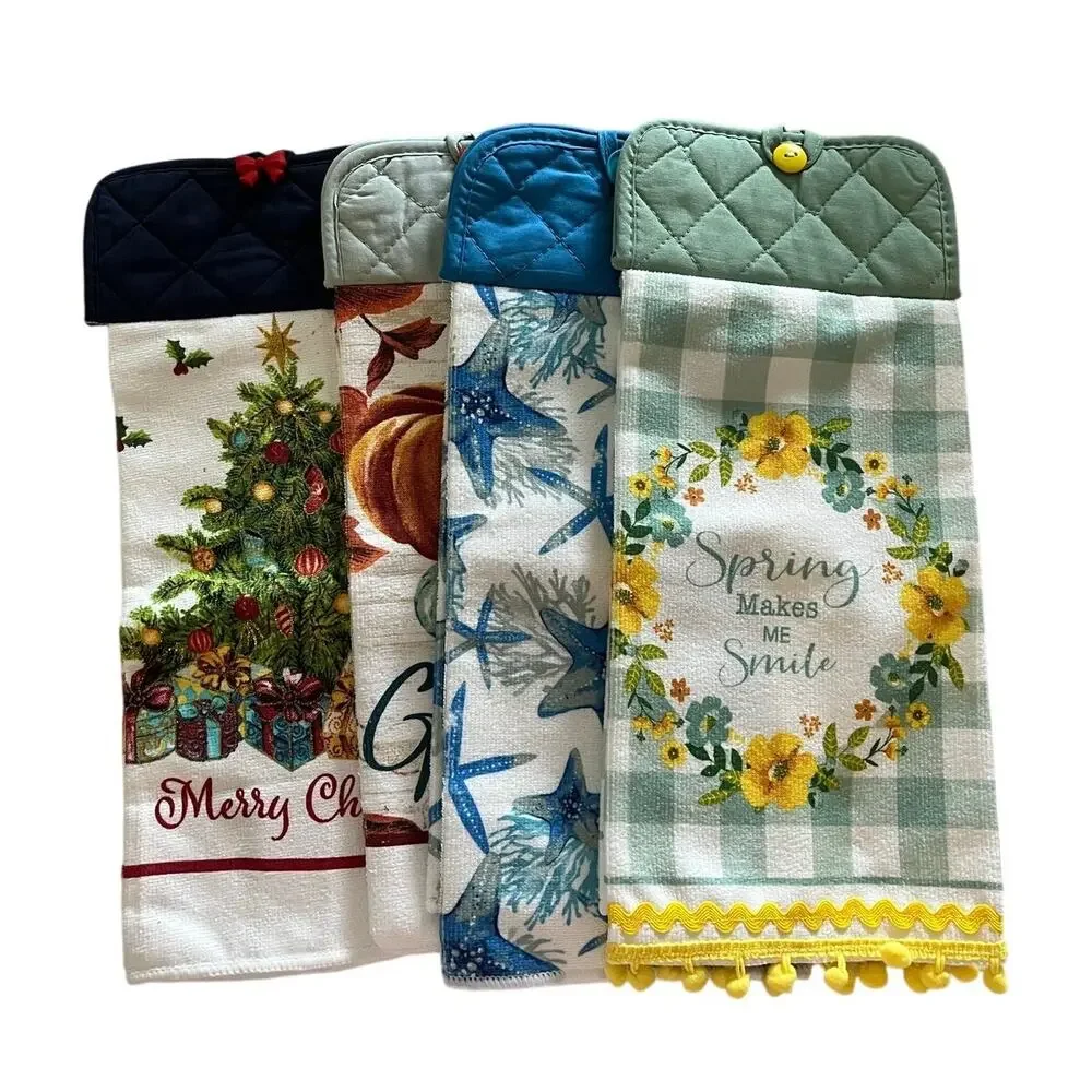 Set of 4 Seasonal Handmade Hanging Hand Towels Fall Summer Winter Spring
